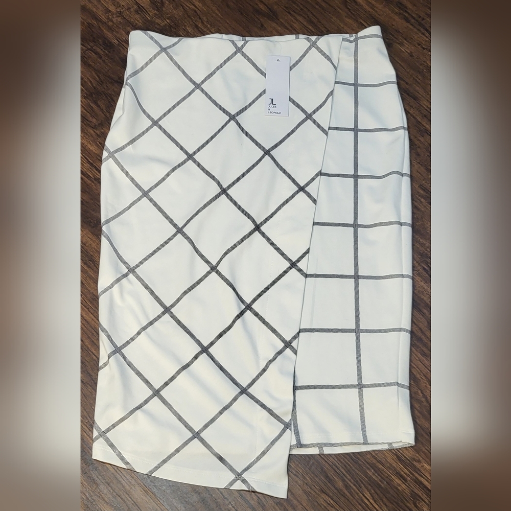 Women's Jules and Leopold Gray And White Asymmetrical Plaid Faux Wrap Skirt S Lg